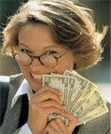 Happy business woman holding money